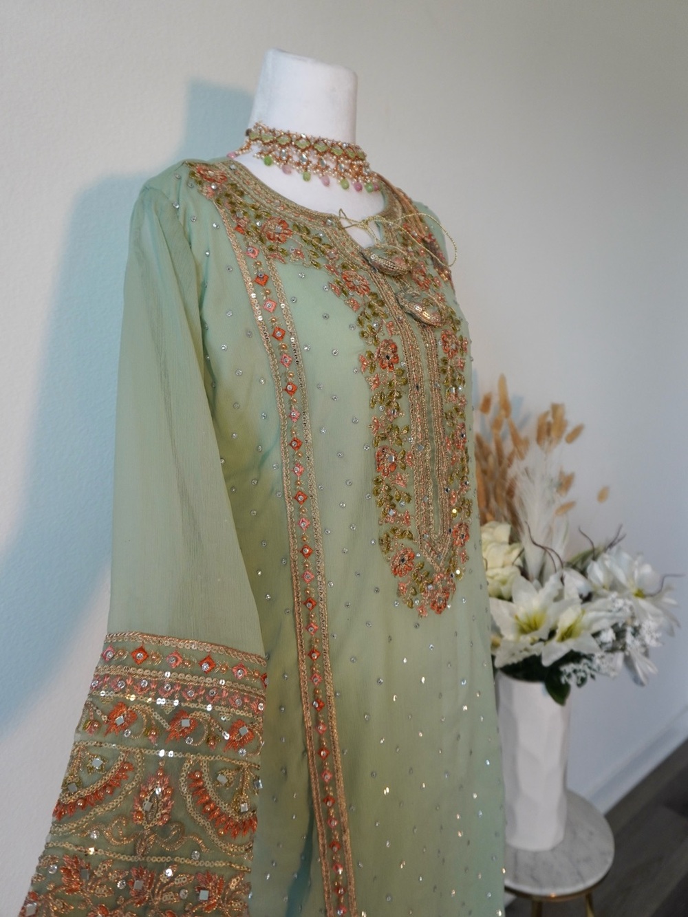 SumNoor's Collection Mint Green Embroidered Salwar Kameez - Picture 3 of 4